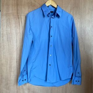 Express Design Studio Blue Long Sleeve Modern Fit Stretch Dress Shirt Medium M